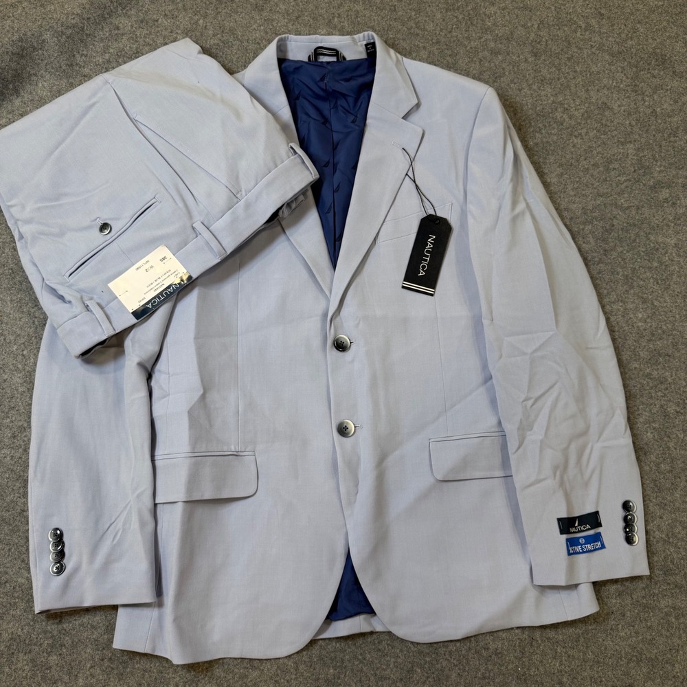 Nautica Mens 2 Piece Suit Solid Light Blue Active Stretch 38S W32 NAS5440